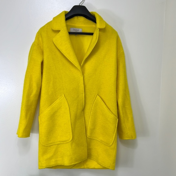 Zara Trafulac Bright Yellow Mohair Style Coat, Small, Oversized - Picture 2 of 7